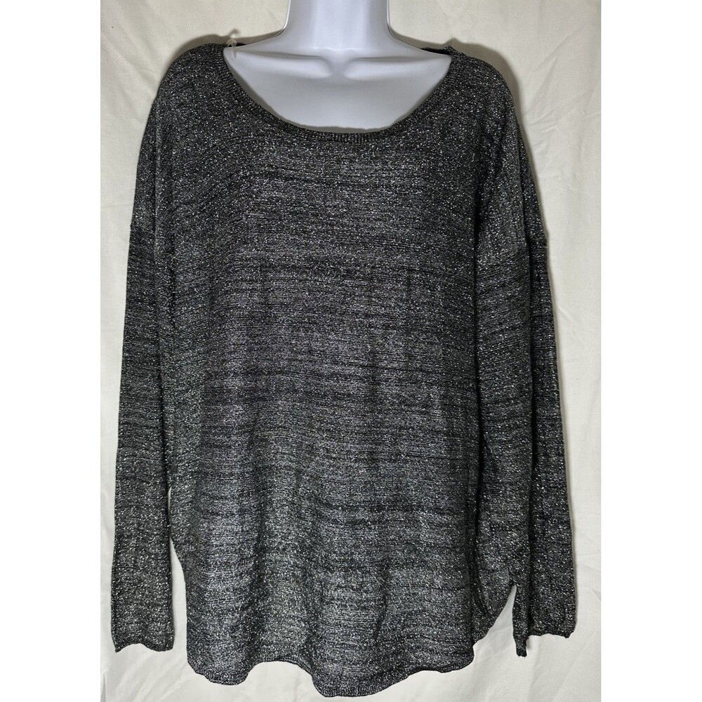 Basic Editions Black and Silver Knit Sweater, Womens Plus 1X.